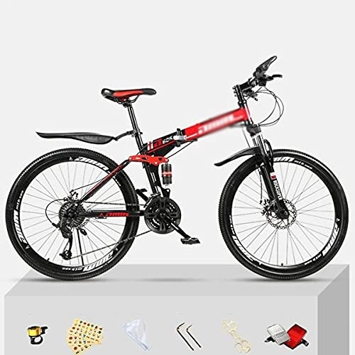 Folding Mountain Bike : YUNLILI Multi-purpose Folding Bikes 26 Inch Wheels Mountain Bicycle Carbon Steel Frame 21 / 24 / 27 Speeds With Disc Brake Front Suspension Fork (Color : Red, Size : 24 Speed)