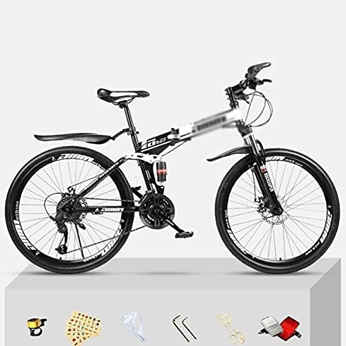 Folding Mountain Bike : YUNLILI Multi-purpose Folding Bikes 26 Inch Wheels Mountain Bicycle Carbon Steel Frame 21 / 24 / 27 Speeds With Disc Brake Front Suspension Fork (Color : White, Size : 21 Speed)