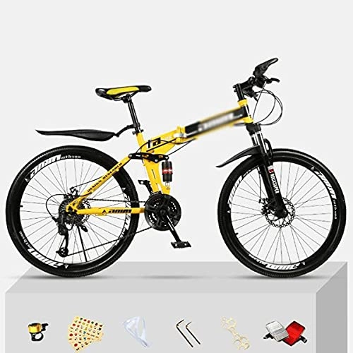 Folding Mountain Bike : YUNLILI Multi-purpose Folding Bikes 26 Inch Wheels Mountain Bicycle Carbon Steel Frame 21 / 24 / 27 Speeds With Disc Brake Front Suspension Fork (Color : Yello, Size : 27 Speed)