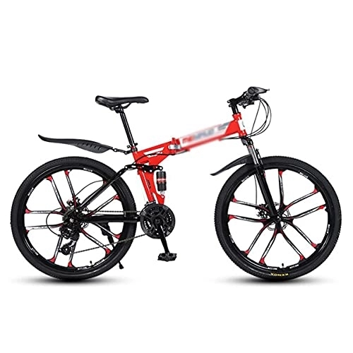 Folding Mountain Bike : YUNLILI Multi-purpose Folding Mountain Bike 21 Speed Bicycle 26 Inches Mens MTB Disc Brakes Bicycle For Adults Mens Womens (Color : Red, Size : 21 Speed)