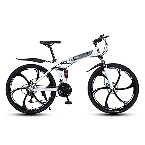 Folding Mountain Bike : YUNLILI Multi-purpose Mountain Bike 26 Inch Folding Mountain Bike Carbon Steel Frame 21 / 24 / 27 Speeds With Dual Disc Brake For A Path Trail & Mountains (Color : White, Size : 24 Speed)