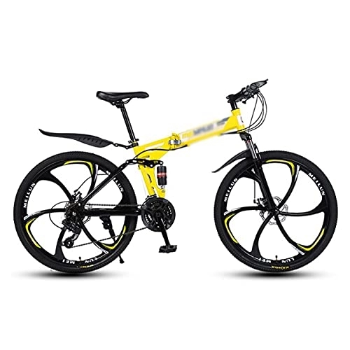 Folding Mountain Bike : YUNLILI Multi-purpose Mountain Bike 26 Inch Folding Mountain Bike Carbon Steel Frame 21 / 24 / 27 Speeds With Dual Disc Brake For A Path Trail & Mountains (Color : Yellow, Size : 24 Speed)