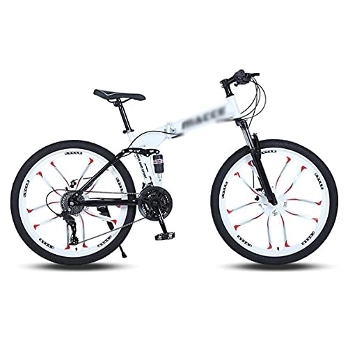 Folding Mountain Bike : YUNLILI Multi-purpose Mountain Bike Mountain Bike 21 / 24 / 27 Speed Bicycle Dual Disc Brake MTB Foldable Frame 26 In Wheels For A Path Trail & Mountains (Color : White, Size : 21 Speed)