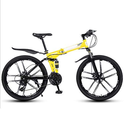 Folding Mountain Bike : Yunyisujiao 26 Inch Folding Mountain Bike, 24 Speed Bicycle Full Suspension MTB, High-carbon Steel Hardtail Mountain Bike, Mountain Bicycle Lightweight Bicycle for Teens Men Women (Color : Yellow)