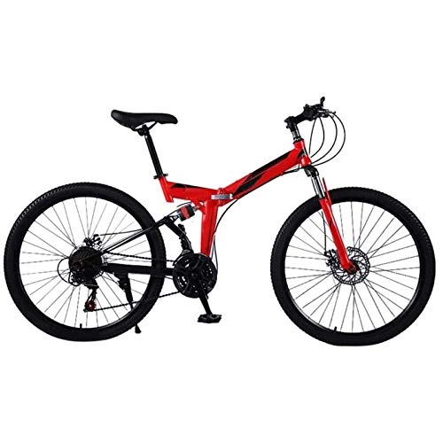 Folding Mountain Bike : Yunyisujiao Mountain Bikes, 24-inch folding mountain bikes, 21-Speed Bicycle Full Suspension MTB, Men And Women Portable Adult Bicycle (Color : Red)