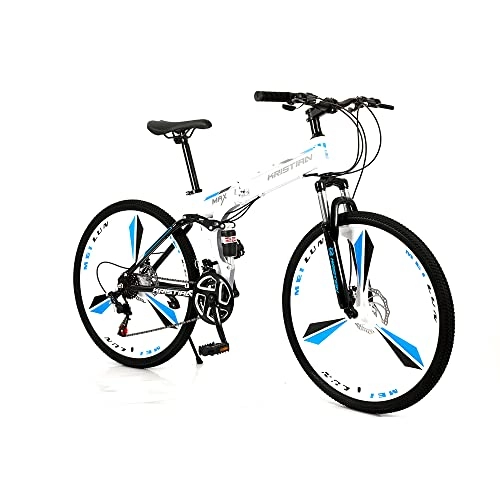 Folding Mountain Bike : YUNZHIDUAN Full Suspension Mountain Bike (26 Inch Wheels) With High Carbon Steel Foldable Frame, 21-speed Braking System