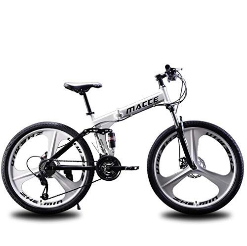 Folding Mountain Bike : YWHCLH 24 / 26-inch Male and Female Mountain Bikes, Variable-speed Dual-disc Mountain Bikes, Mountain Bikes with Adjustable Front Seat Suspension, Road Bikes (24 inch 27 speed, White)