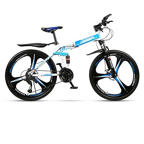 Folding Mountain Bike : YWHCLH 26 / 24 Inch Male and Female Disc Brake Mountain Bike, Variable Speed Dual Disc Brake, Mountain Bike with Adjustable Front Seat Suspension, Multi-speed Road Bike (24inch 21-speeded, White blue)