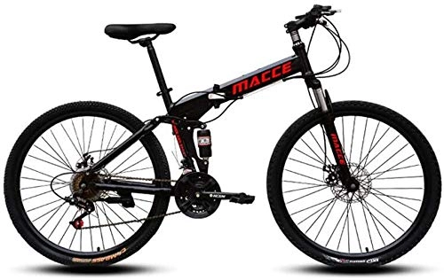 Folding Mountain Bike : YWHCLH 26 / 24-inch Male and Female Mountain Bikes, Variable-speed Dual-disc Mountain Bikes, Mountain Bikes with Adjustable Front Seat Suspension, Road Bikes (26 inch 24 speed, Black)