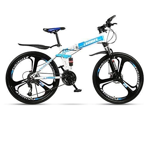 Folding Mountain Bike : YWHCLH 26 / 24 Inch Men and Women Disc Mountain Bike, Hard Tail Mountain Bike, Mountain Bike with Adjustable Front Seat Suspension, Road Bike (26inch 27-speeded, White blue)