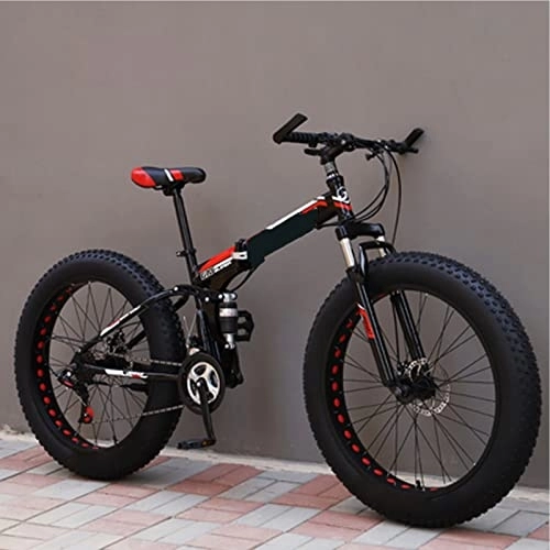 Folding Mountain Bike : YXGLL 26 Inch Folding Adult Snow Bike Ultra-wide Tires 4.0 Variable Speed Mountain Off-road Beach Road Bike (red 30)
