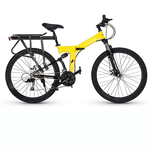 Folding Mountain Bike : YXGLL 27.5 Inch Foldable Mountain Bike 27 Speed Double Shock Absorption Bicycle Mechanical Disc Brakes with Shelves (yellow a)