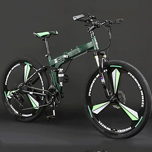 Folding Mountain Bike : YXGLL Mountain Bike 24 / 26 Inch Adult Folding Off-road 24 / 27 Variable Speed Male and Female Student Bicycle (green 24)
