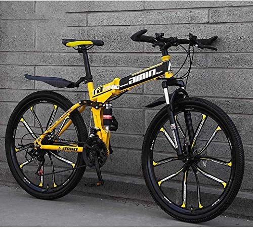 Folding Mountain Bike : YXIAOL Mountain Bike Folding Bikes, 26Inch 24-Speed Double Disc Brake Full Suspension Anti-Slip, Lightweight Aluminum Frame, Suspension For Wheels Dual Suspension Folding Bike, Yellow