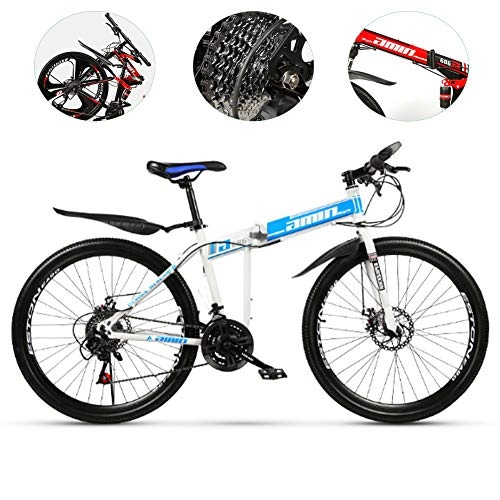 Folding Mountain Bike : YXYBABA 21-Speed Bicycle Full Suspension MTB Gears Dual Disc Brakes Mountain Bicycle 26 Inch Wheels Mountain Trail Bike High Carbon Steel Folding Outroad Bicycles, Blue