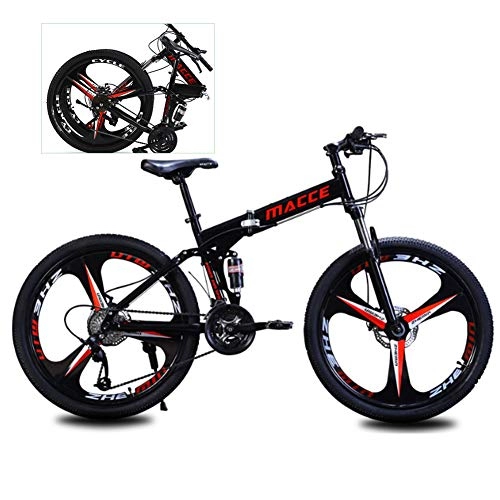 Folding Mountain Bike : YXYBABA 24-Speed Bicycle Full Suspension MTB ​​Gears Dual Disc Brakes Mountain Bicycle 24 Inch Men's Mountain Bikes Foldable Mountainbike, 24 speed three cutter wheel