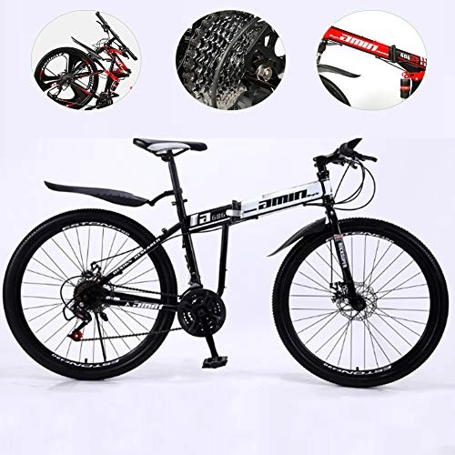 Folding Mountain Bike : YXYBABA 26 in Steel Carbon Mountain Trail Bike High Carbon Steel Full Suspension Frame Folding Bicycles 27-Speed Bicycle Full Suspension MTB Gears Dual Disc Brakes Mountain Bicycle, White