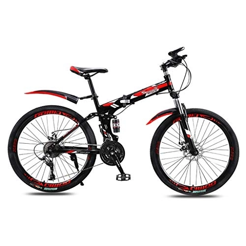Folding Mountain Bike : YYSD 24 / 26 Inch Adult Folding Mountain Bike, High Carbon Steel Outroad Bicycle, 21-Speed Shock Absorption Dual Disc Brakes Portable Bicycle