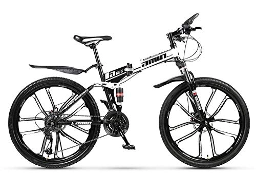 Folding Mountain Bike : YZ-YUAN Adult Mountain Bike, Folding Mountain Trail Bike High Carbon Steel Outroad Bicycles, 26'' 21 / 24 / 27 / 30Speed Bicycle Full Suspension MTB Gears Dual Disc Brakes Mountain Bicycle B 21 speed