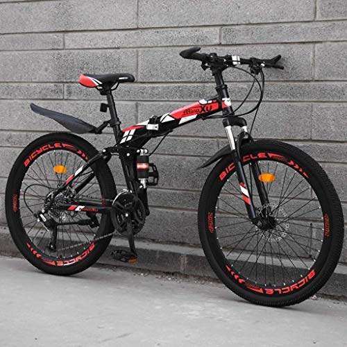 Folding Mountain Bike : YZ-YUAN Outdoor Sports Shock Speed Mountain Bike Bicycle Double Brake Folding Bike 24 / 26 Inch Wheel Dual Disc Brakes Men's Mountain Bike (21 / 24 / 27 / 30 Variable Speed) (Color : B-24in, Size : 27speed)