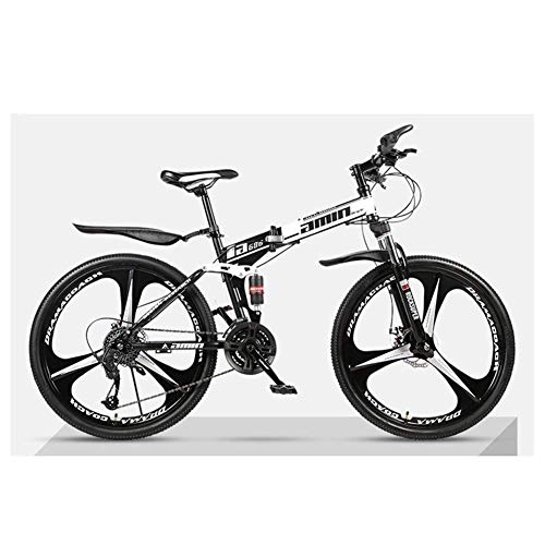 Folding Mountain Bike : Z-LIANG Outdoor sports Mountain Folding Bike Bicycles 26" 24 Speed Dual Disc Brake 3 Spoke Wheels Bike (Color : White)