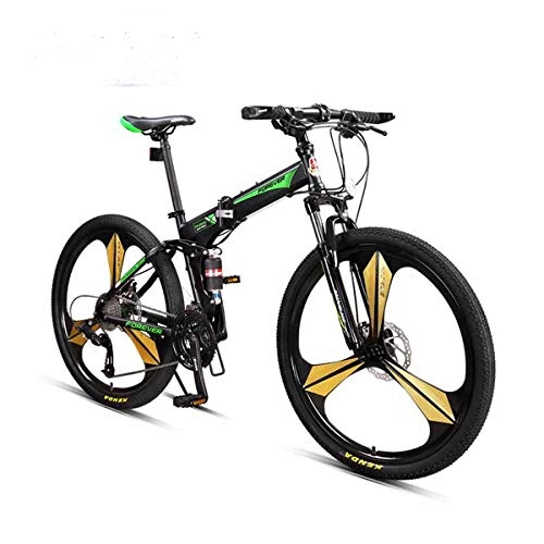 Folding Mountain Bike : ZDZXCMW Foldable Bicycle Speed mountain Bike Off-road Double Shock Absorption Soft Tail Bicycle Men And Women Ultra Light Portable Adult Adults, blackgreen
