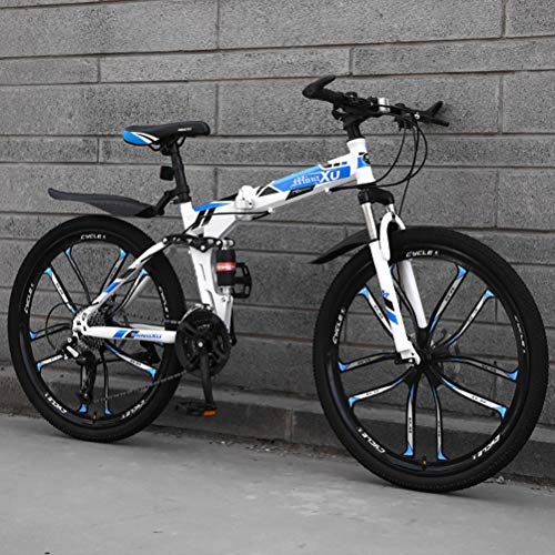 Folding Mountain Bike : ZEIYUQI Foldable Mountain Bike 26 Inch Men's Mountain Bikes High-Carbon Steel Hardtail Mountain Bike Disc Brake Hiking Bicycle, blue, 27 * 26''*3