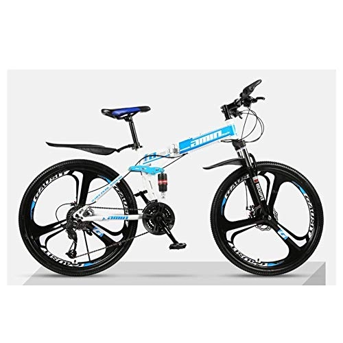 Folding Mountain Bike : ZGQA-GQA Outdoor sports Mountain Bike 30 Speed Dual Suspension Mountain Bike 26 Inches Wheels Bicycle Dual Disc Brakes (Color : Blue)