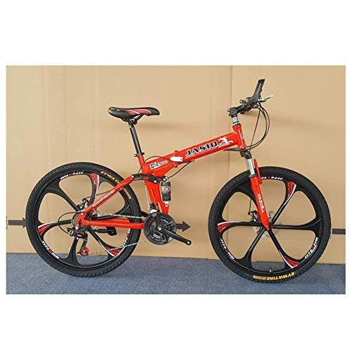 Folding Mountain Bike : ZGQA-GQA Outdoor sports Mountain Bike 6 Spoke Wheel Men's OffRoad Speeding Super Light Adult Double Shocking Bicycle Disc Brakes 24 Speed 26 Inches (Color : Red)