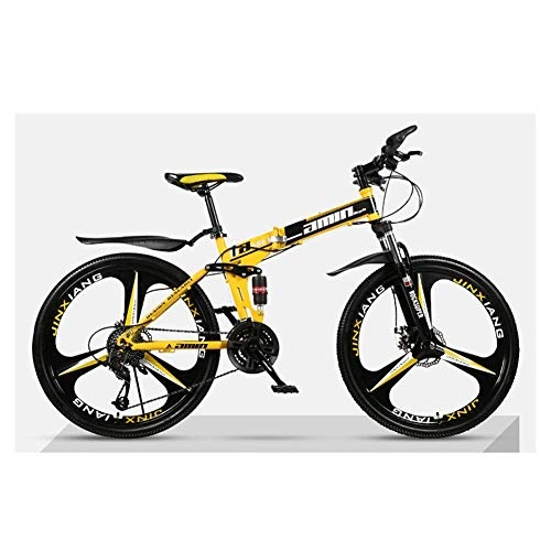 Folding Mountain Bike : ZGQA-GQA Outdoor sports Mountain Folding Bike Bicycles 26" 24 Speed Dual Disc Brake 3 Spoke Wheels Bike (Color : Yellow)