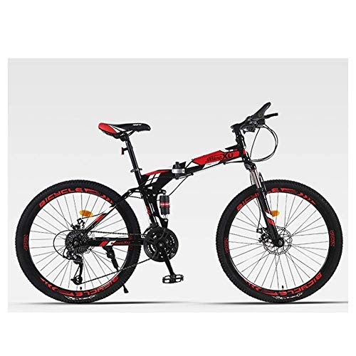 Folding Mountain Bike : ZGQA-GQA Outdoor sports Moutain Bike Folding Bicycle 21 Speed 26 Inches Wheels Dual Suspension Bike (Color : Red)
