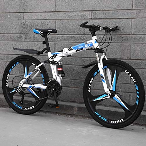 Folding Mountain Bike : ZHEDYI 21 / 24 / 27 Variable Speed Folding Shock Absorber Mountain Bike, High Carbon Steel Frame Anti-skid Tire Men's Bicycle, 24 / 26in Dual Disc Brake Portable Bicycles (Color : B-24in, Size : 24 speed)