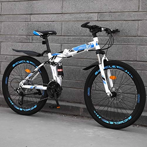 Folding Mountain Bike : ZHEDYI 24 / 26in Folding Mountain Bike, High-elastic Shock Absorber Dual Disc Brake Mens Bicycle, Non-slip Rubber Tire Handle Bikes, 21 / 24 / 27 Variable Speed Optional (Color : B-24in, Size : 24 speed)