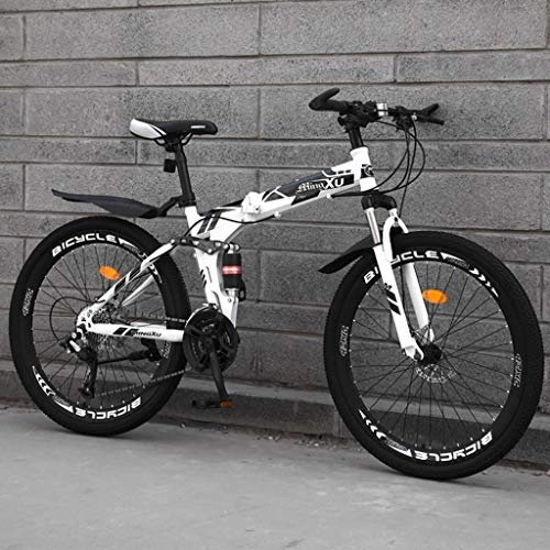 Folding Mountain Bike : ZHEDYI 24 / 26in Folding Mountain Bike, High-elastic Shock Absorber Dual Disc Brake Mens Bicycle, Non-slip Rubber Tire Handle Bikes, 21 / 24 / 27 Variable Speed Optional (Color : C-24in, Size : 21 speed)