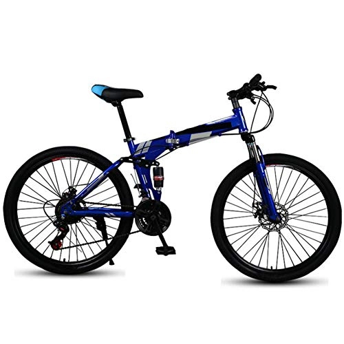 Folding Mountain Bike : ZHIFENGLIU Folding Mountain Bike, 24 / 26 Inch Double Shock Absorber Double Disc Brake High Carbon Steel Frame Spring Fork Adult Variable Speed Bicycle, Blue, 24 inch 24 speed