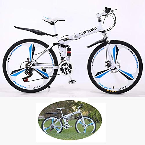 Folding Mountain Bike : ZHIPENG Adult Folding Bike, 27 Speed Mountain Bike, 26 Inch Mountain Off-Road Bike, High Carbon Steel Thick Frame, High Material Strength, Not Easy To Deform, White