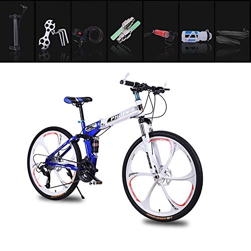 Folding Mountain Bike : ZHIPENG Folding Mountain Bike 26-Inch Adult Bikes Variable Speed Bike, Quick Folding in Eight Seconds, Easy To Carry, Small Footprint, Blue
