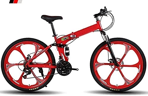 Folding Mountain Bike : ZHLFDC Outdoor Sports 26-inch Foldable Mountain Bike, Adult Bicycle Road Bike 21 Gear Stick Accelerator (with 6 Cutter Wheels) Outdoor Bicycle Road Bike (Color : Red)