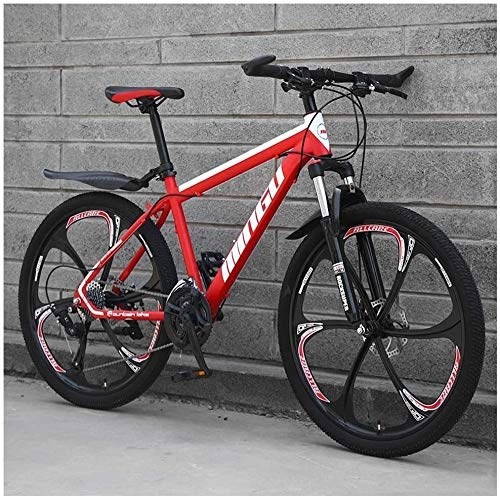 Folding Mountain Bike : ZHNA 26 Inch Men's Mountain Bikes, High-carbon Steel Hardtail Mountain Bike, Mountain Bicycle with Front Suspension Adjustable Seat (Color : 27 Speed, Size : Red 6 Spoke)