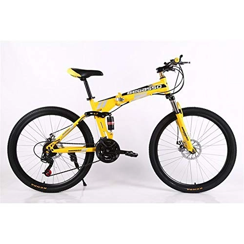 Folding Mountain Bike : ZHTX Mountain Bike 21 / 24 / 27 / 30 Speed Front And Rear Shock Absorber 26" Inch Folding Bike Road Bike Double Disc Brakes Folding Mtb (Color : Yellow, Size : 30Speed)