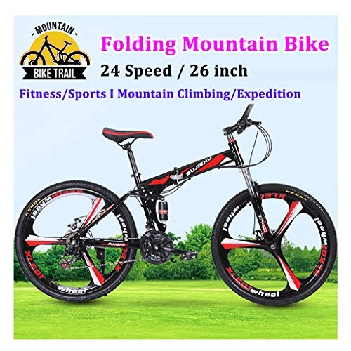 Folding Mountain Bike : ZJGZDCP 26-Inch Folding Speed Mountain Bike High Carbon Steel U-shaped Reinforced Shock-absorbing Front Fork Cross-country Bicycle Portable Outdoor Men's And Women's Shift Bicycles