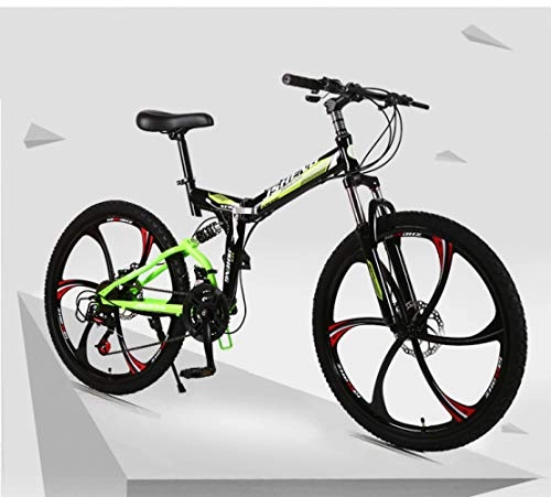 Folding Mountain Bike : ZJPQ 26 Inches Fold Double Wheel Bike, Primary School Student Pedal Bicycle, Shock Absorber Mountain Bike, Outdoor Cycling Exercise Folding Car / green / 26