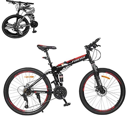 Folding Mountain Bike : ZJZ Lightweight Lush Folding Mountain Bike, 26" High Carbon Steel Frame Double Disc Brakes Mountain Bike 24 Speeds Double Suspension Male And Female Students Fast Folding Bike And Convenient Storage