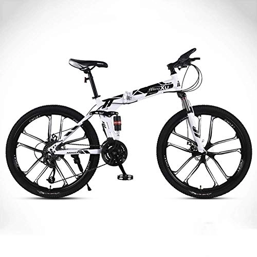 Folding Mountain Bike : ZJZ Men's Mountain Bikes, Folding Mountain Bike, 26" High Carbon Steel Frame Full Suspension Off Road Speed Racing 27 Speed Double Shock Absorbers for Men And Women Students