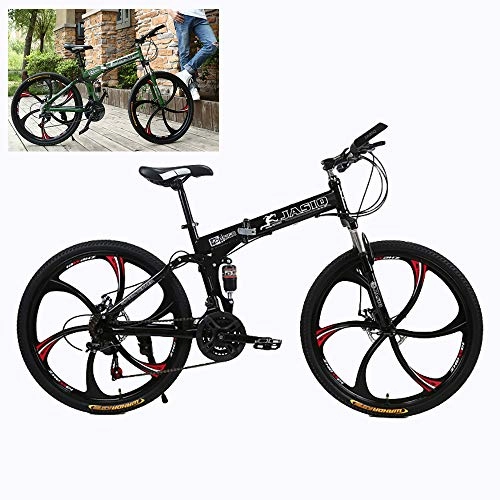 Folding Mountain Bike : ZLMI 24-Speed Folding Bike, 26-Inch Mountain Bycicle, Double Disc Brakes, Shock Absorbers Added To The Rear Frame, To Provide You with A More Comfortable Riding, Black