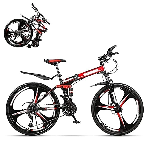 Folding Mountain Bike : zmigrapddn Folding Adult Bicycle, 24 Inch Variable Speed Mountain Bike, Double Shock Absorber Compatible with Men and Women, Dual Discbrakes, 21 / 24 / 27 / 30 Speed Optional (Color : Red, Size : 30)