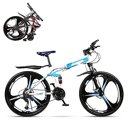 Folding Mountain Bike : zmigrapddn Folding Adult Bicycle, 26 Inch Variable Speed Mountain Bike, Double Shock Absorber Compatible with Men and Women, Dual Discbrakes, 21 / 24 / 27 / 30 Speed Optional (Color : Blue, Size : 24)