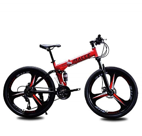 Folding Mountain Bike : ZMJY Lightweight Foldable Mountain Bike, 26-Inch Steel Frame Bicycle 21-Speed Transmission Is Compact And Lightweight, Red