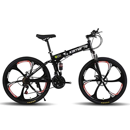Folding Mountain Bike : ZPEE Dual Disc Brakes Foldable Bike For City Riding Go Working, Black Variable Speed Shock Speed Mountain Bike Outroad Bicycles For Adults