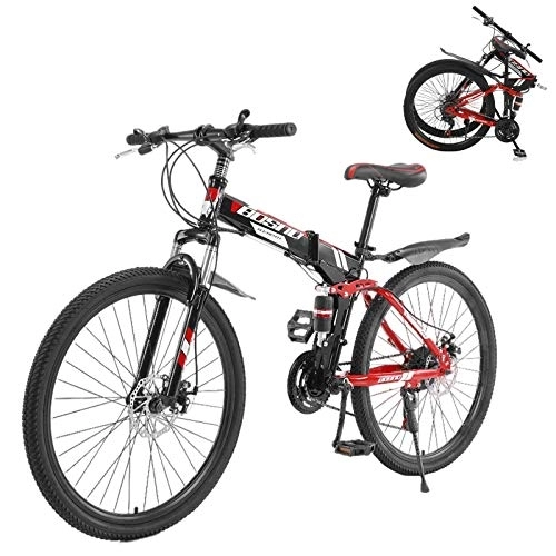 Folding Mountain Bike : ZSMLB Adult Road Bikes Mountain Bikes26-inch Folding Mountain Bike, 21 Speed Carbon Steel Mountain Bicycle for Adults, Non-Slip Bike, with Dual Suspension Frame and Disc Brake for Outdoor MTB
